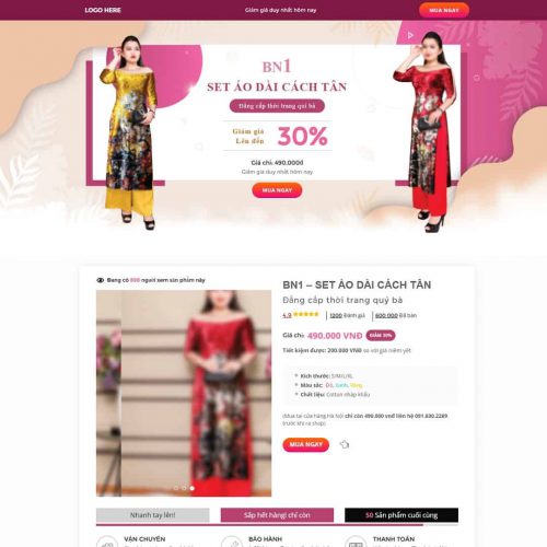 Mẫu giao diện Landing page áo dài
