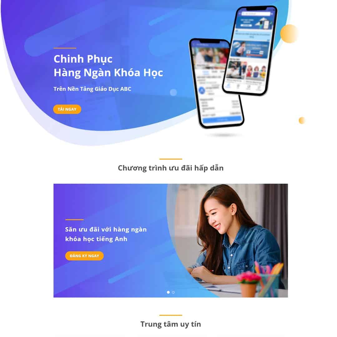 Mẫu giao diện landing page giới thiệu ứng dụng giáo dục