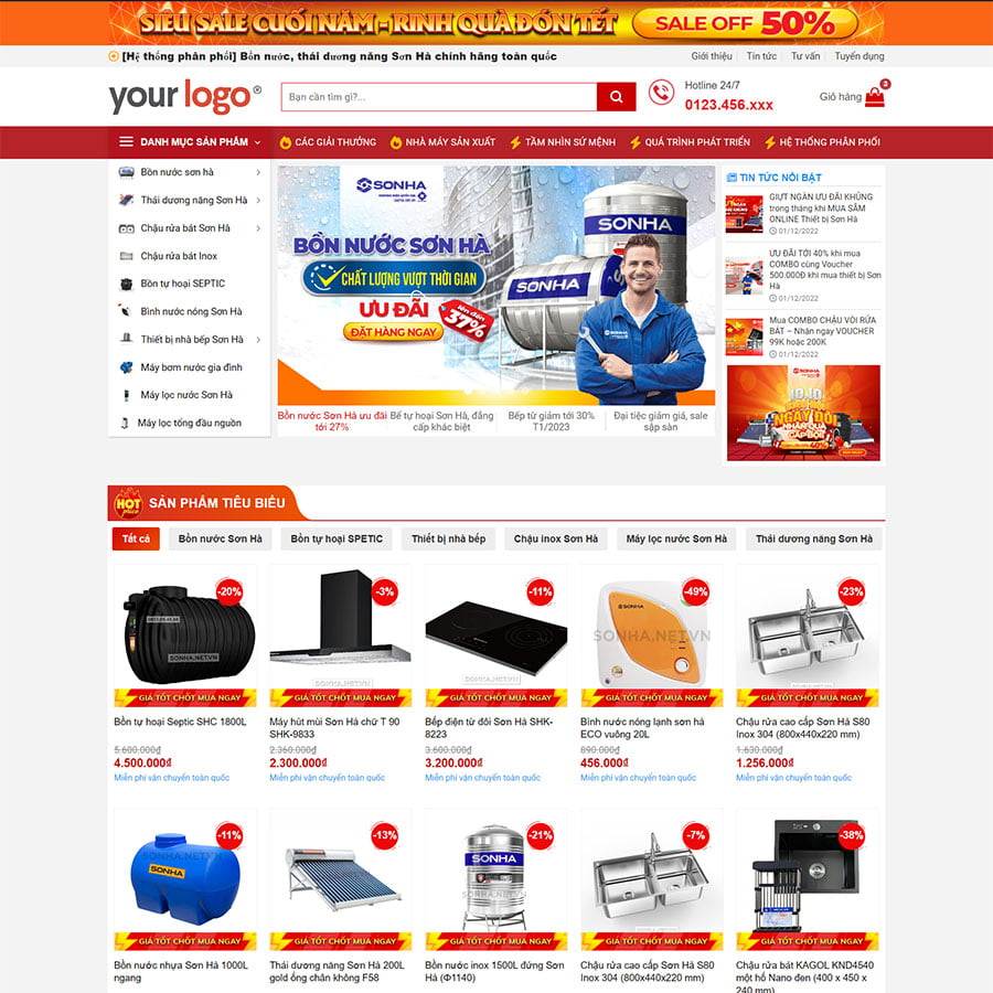Mẫu giao diện bán bồn nước, đồ gia dụng