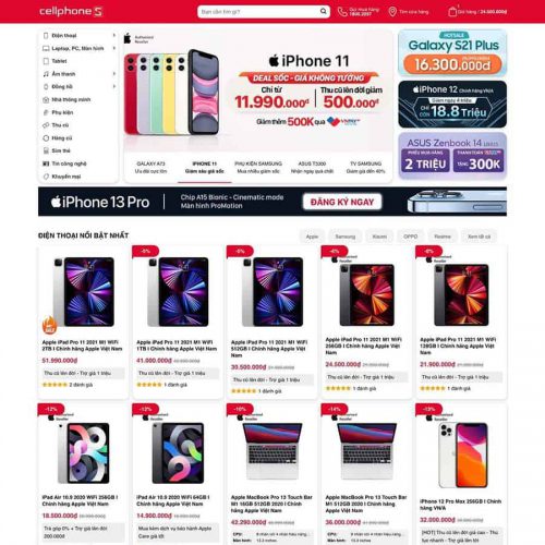 Mẫu giao diện bán điện thoại, laptop, phụ kiện giống CellphoneS