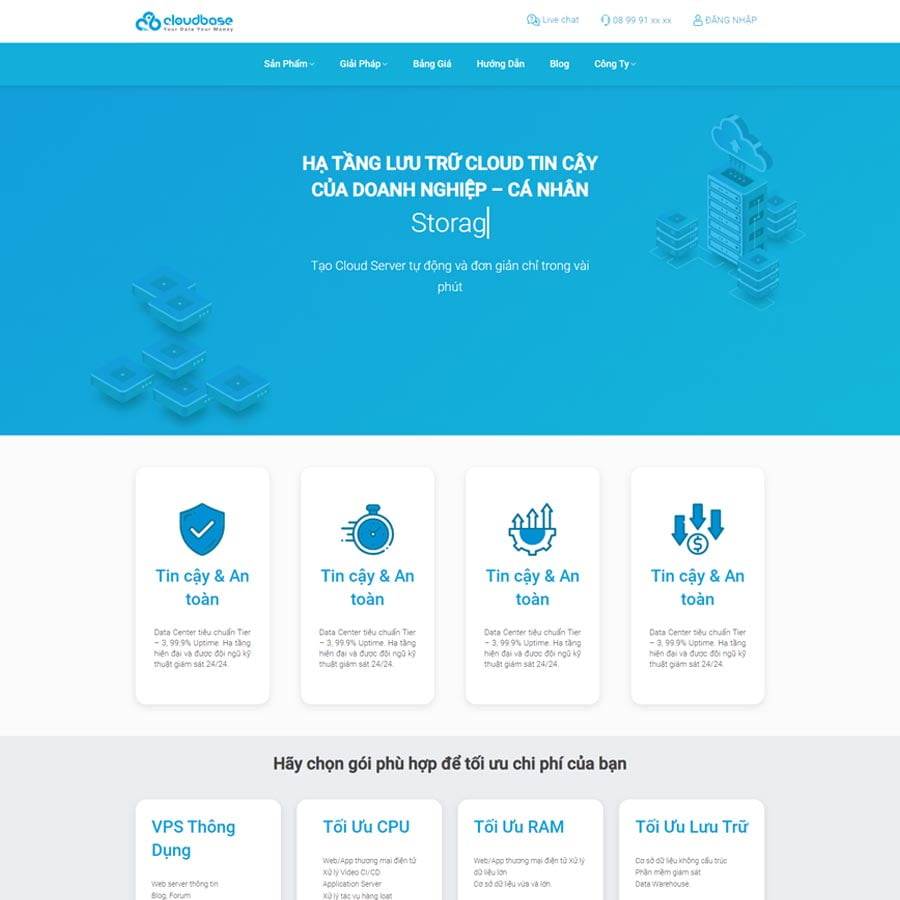 Mẫu giao diện dịch vụ Cloud Server