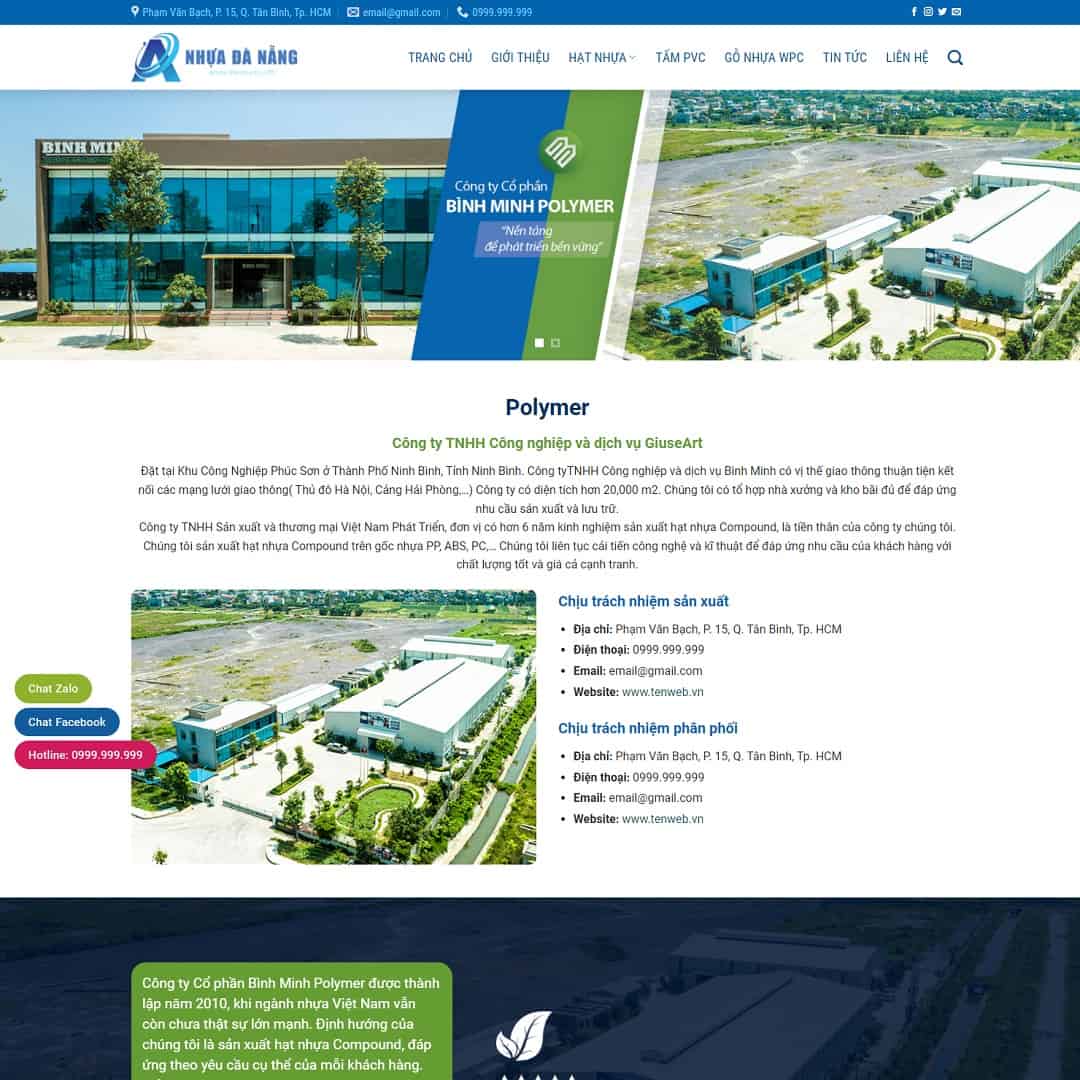 Mẫu giao diện giới thiệu công ty sản xuất hạt nhựa
