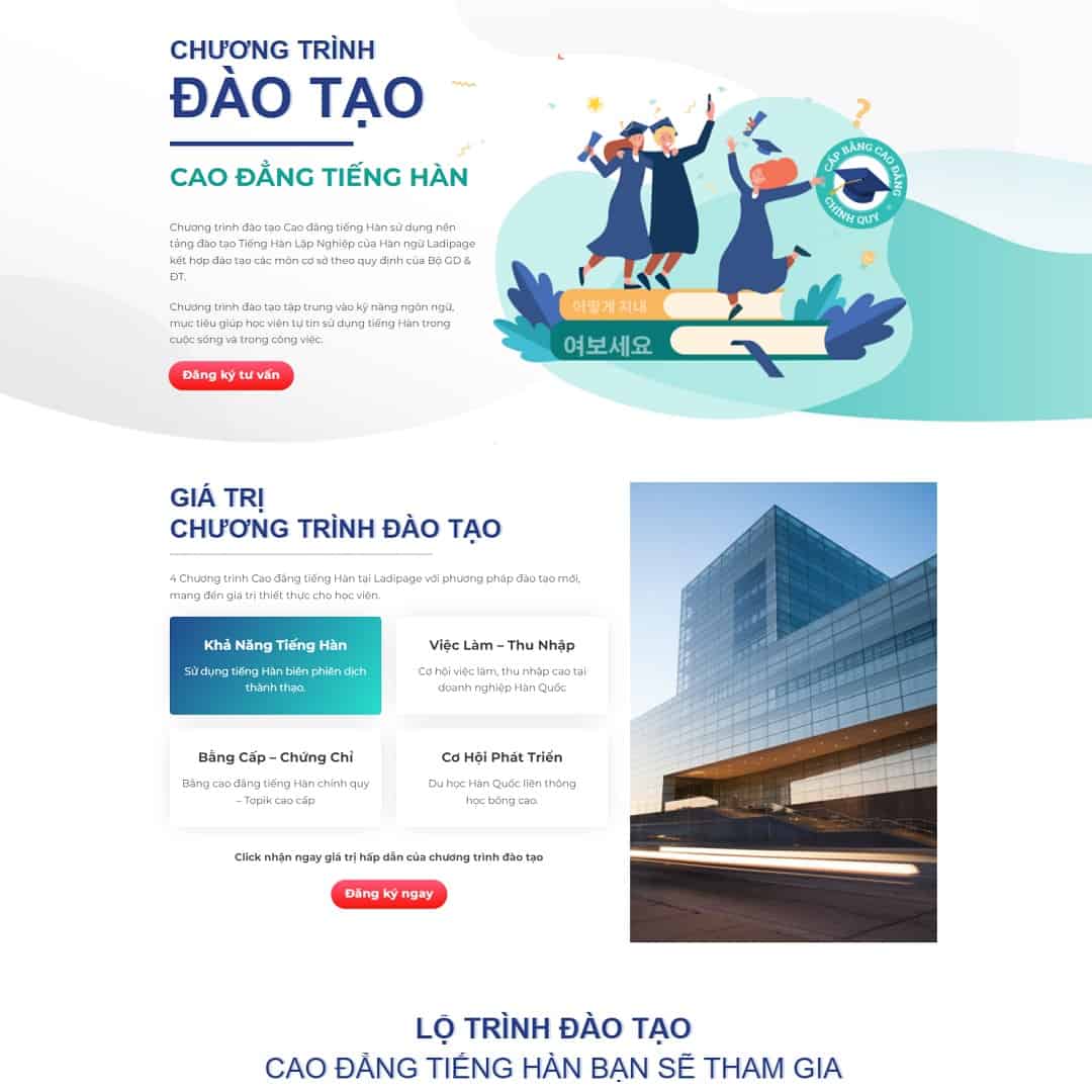 Mẫu giao diện Landing page đào tạo tiếng Hàn