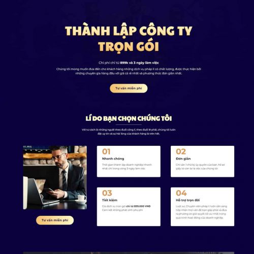 Mẫu giao diện landing page dịch vụ thành lập công ty, doanh nghiệp
