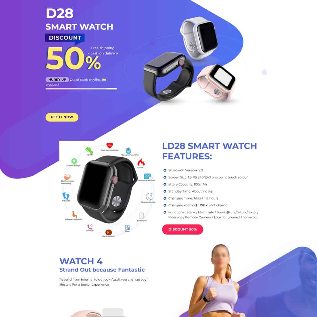 Mẫu giao diện landing page bán đồng hồ thông minh smartwatch