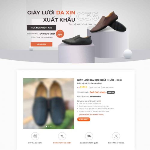 Mẫu giao diện landing page bán giày da