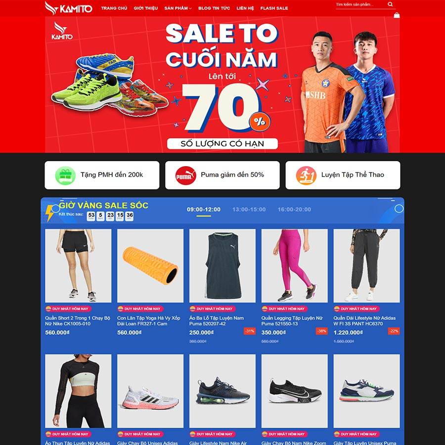 Mẫu giao diện bán giày dép, đồ thể thao