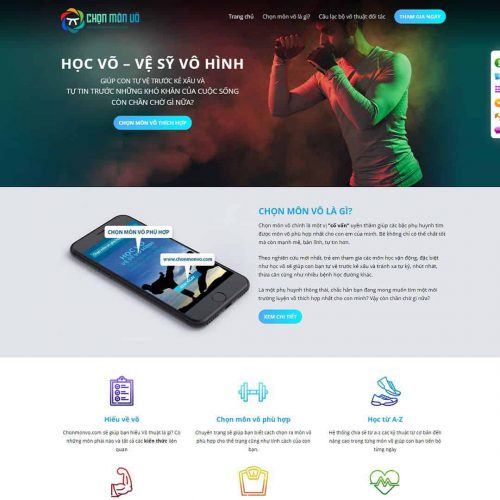 Mẫu giao diện Landing page giới thiệu lớp học võ thuật