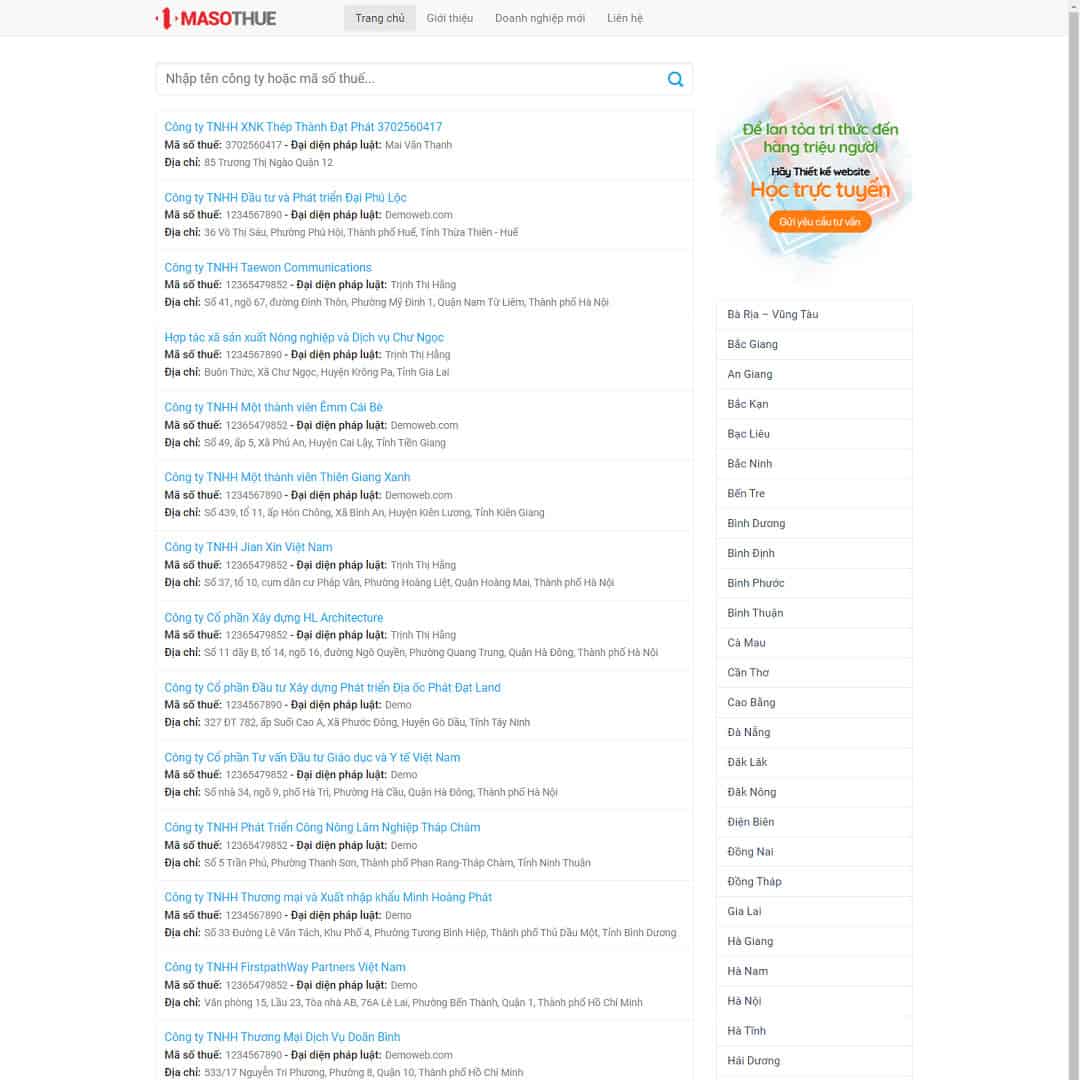 Mẫu giao diện tra cứu mã số thuế giống ( thongtincongty.com )