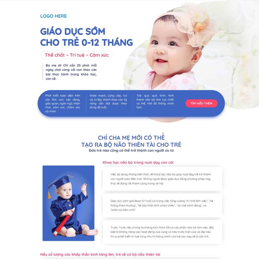 Mẫu giao diện landing page khóa học dạy trẻ