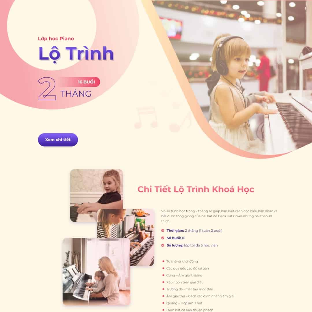 Mẫu giao diện landing page khóa học đàn Piano