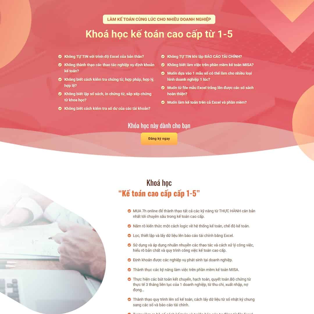 Mẫu giao diện landing page khóa học kế toán