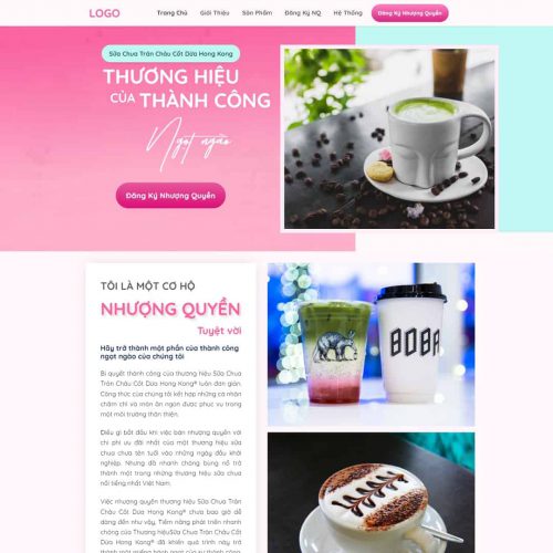 Mẫu giao diện Landing page nhượng quyền trà sữa