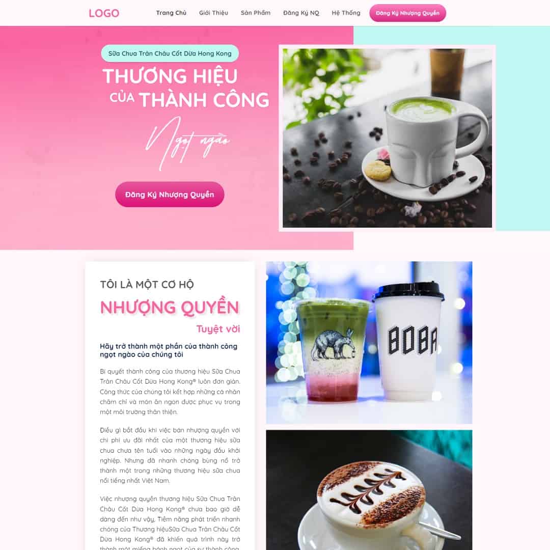 Mẫu giao diện Landing page nhượng quyền trà sữa