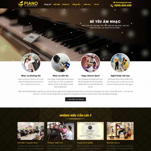 Mẫu giao diện đào tạo, khóa học piano, nhạc cụ