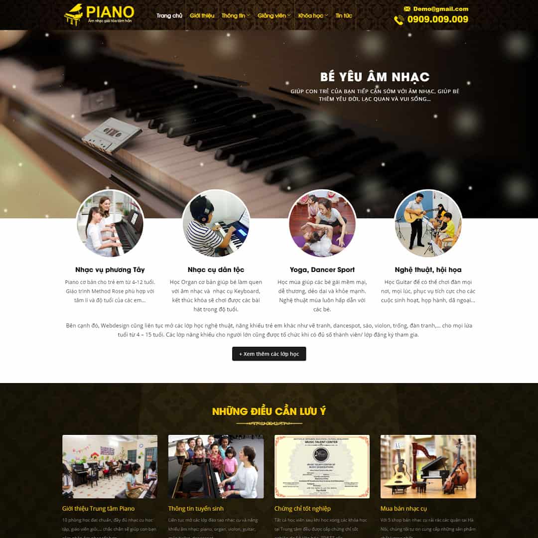Mẫu giao diện đào tạo, khóa học piano, nhạc cụ