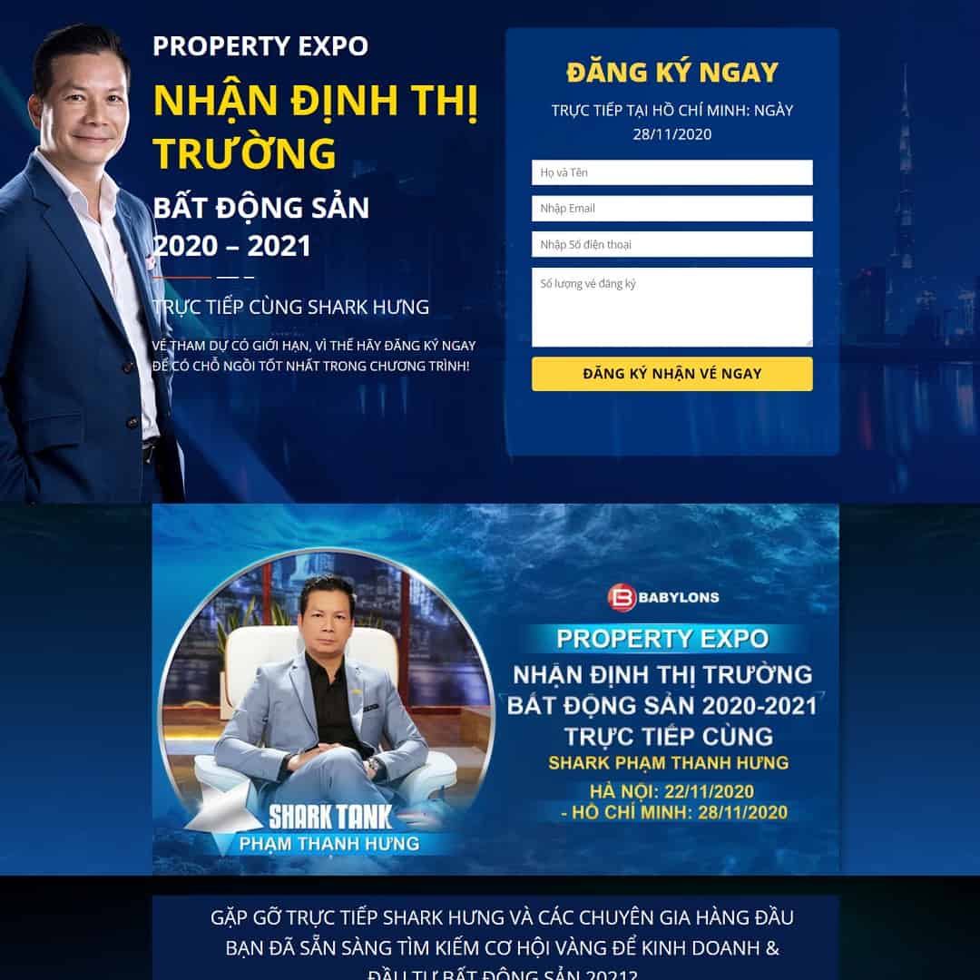 Mẫu giao diện Landing page tọa đàm shark Hưng