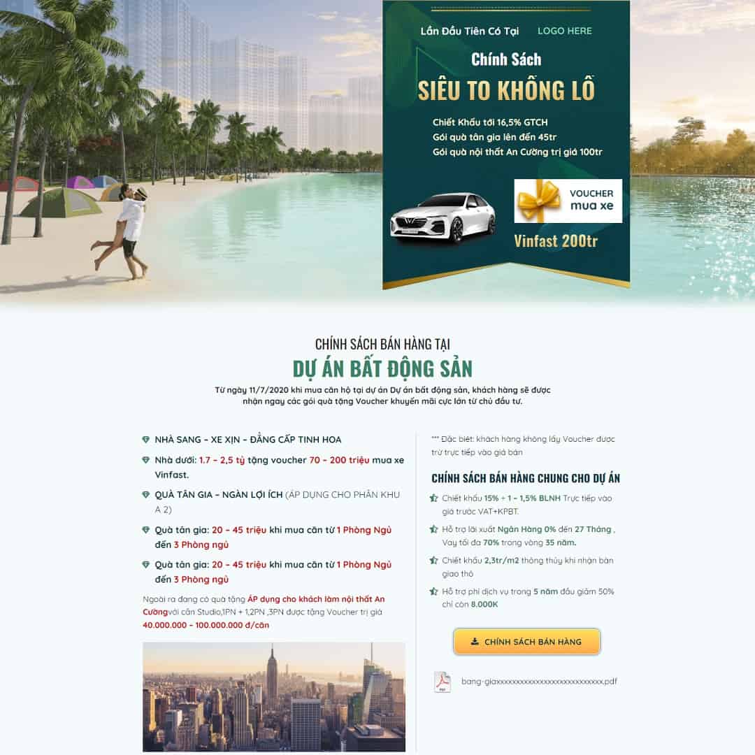 Mẫu giao diện landing page dự án bất động sản