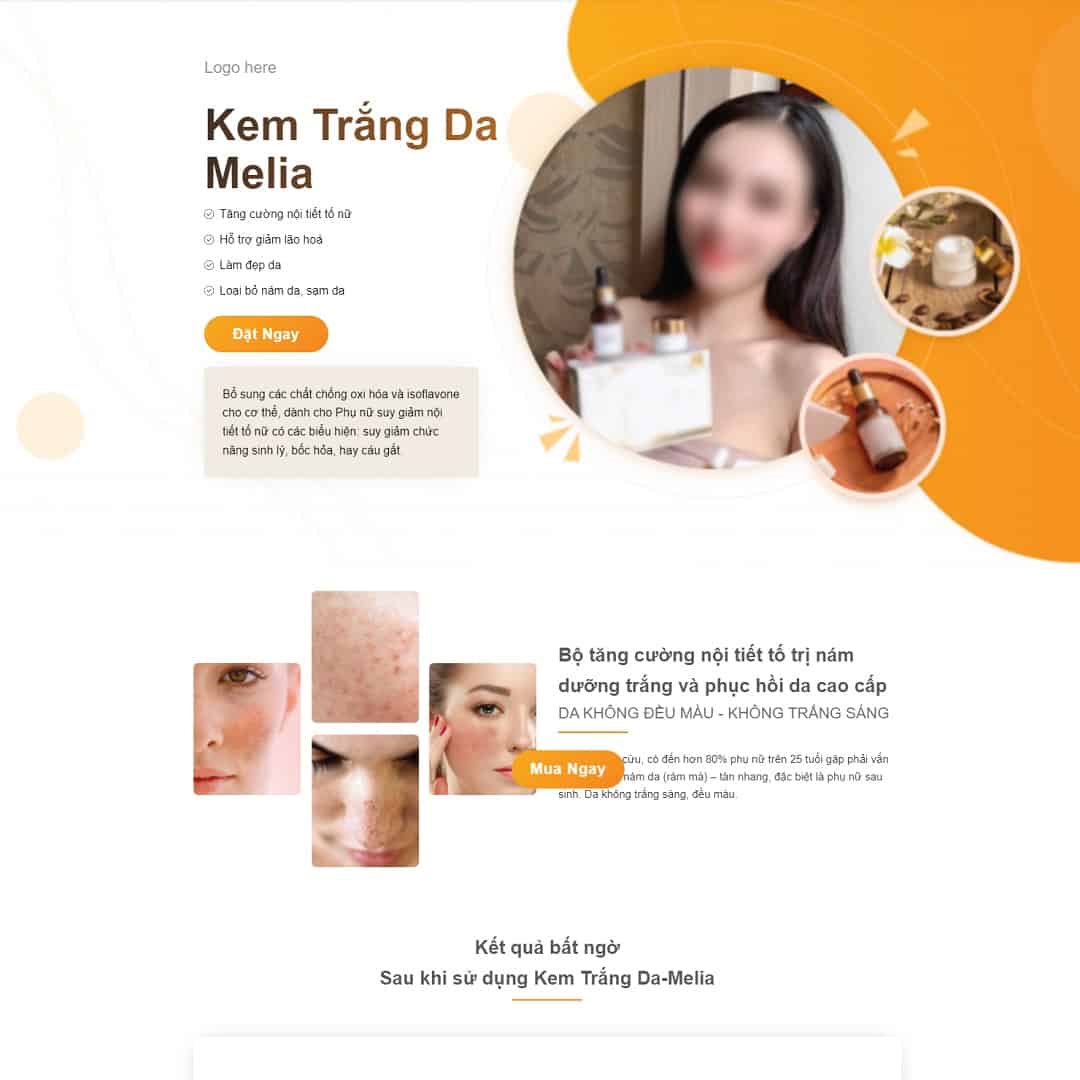 Mẫu giao diện Landing page kem trị nám