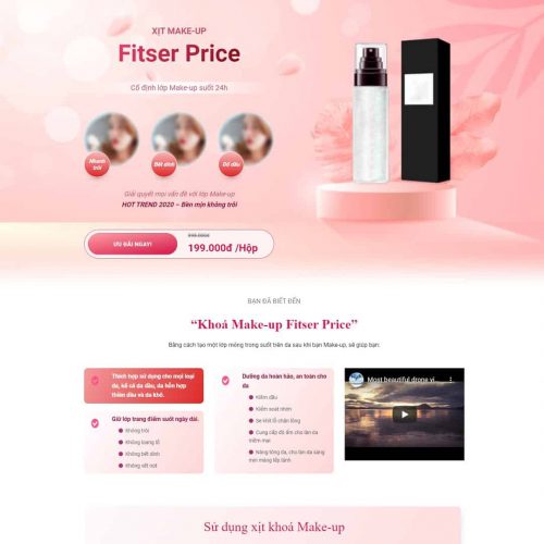 Mẫu giao diện Landing page xịt makeup
